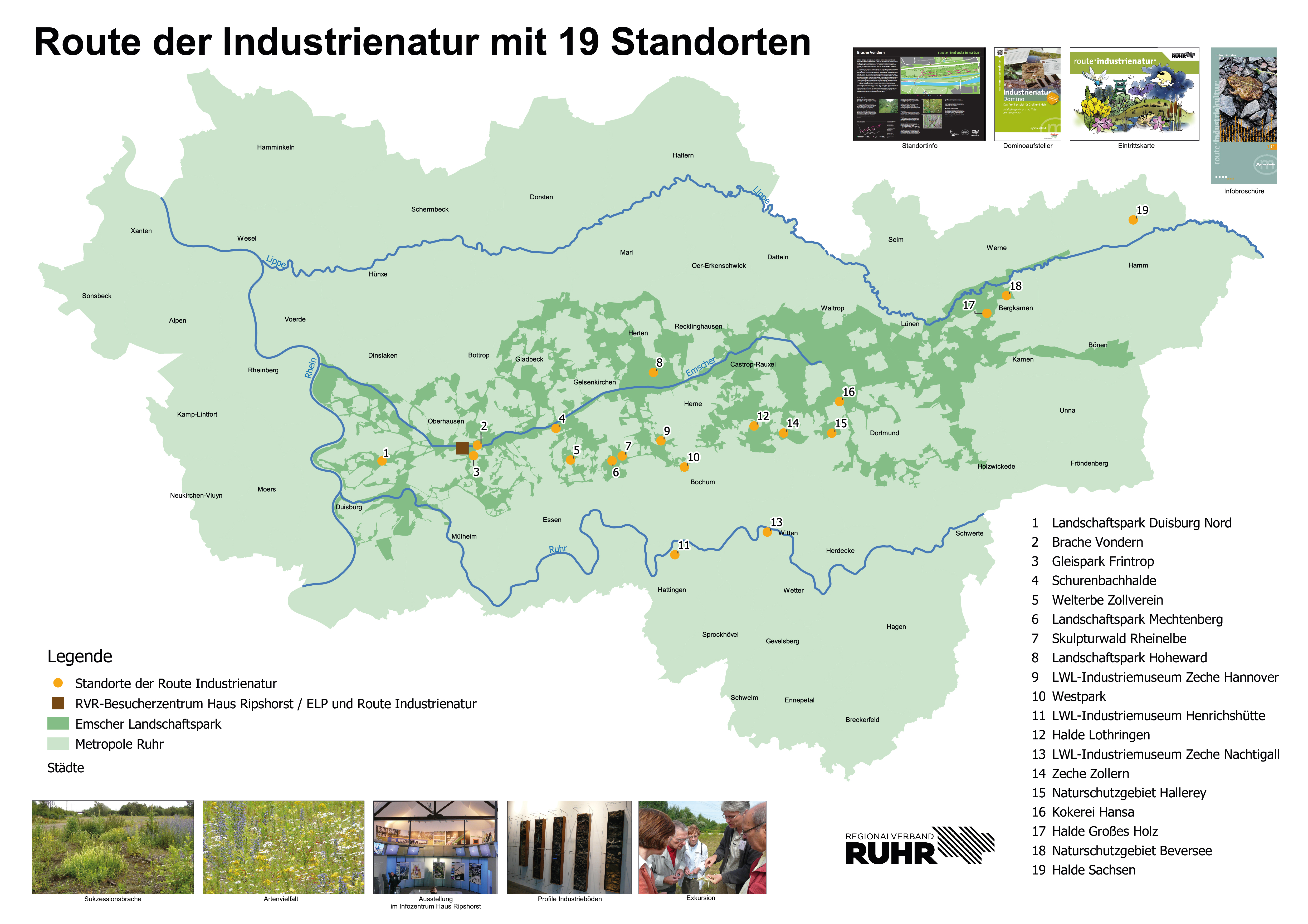 Karte des Ruhrgebietes mit den eingezeichneten Standorten